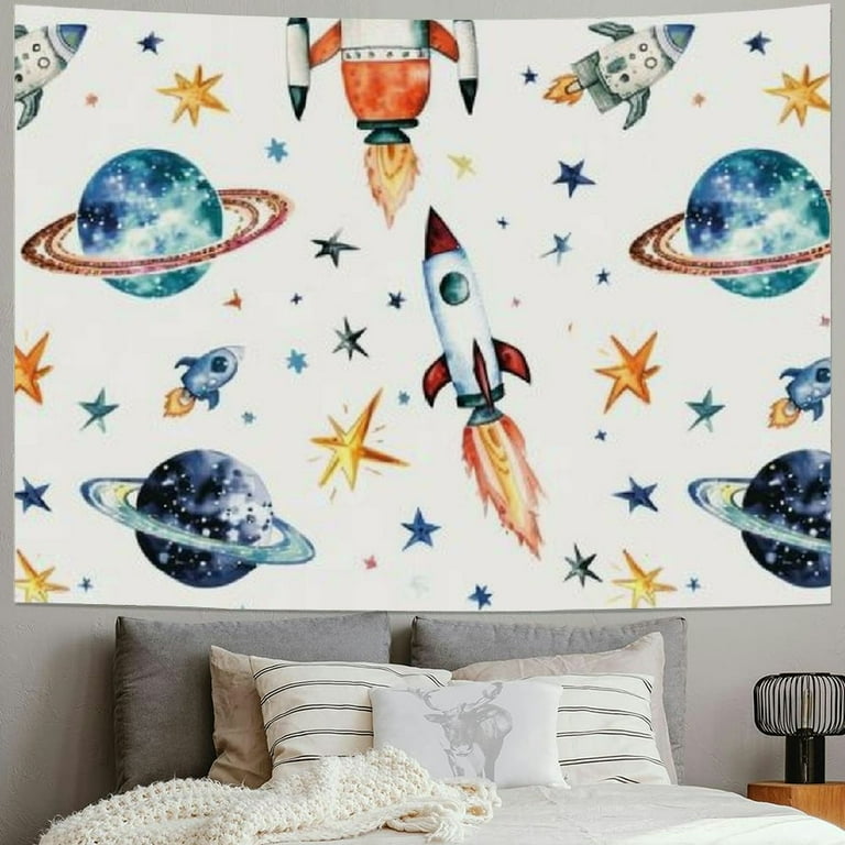 BCIIG Rocket Kids Tapestry,Cartoon Astronaut Wall Hanging Art,Boys