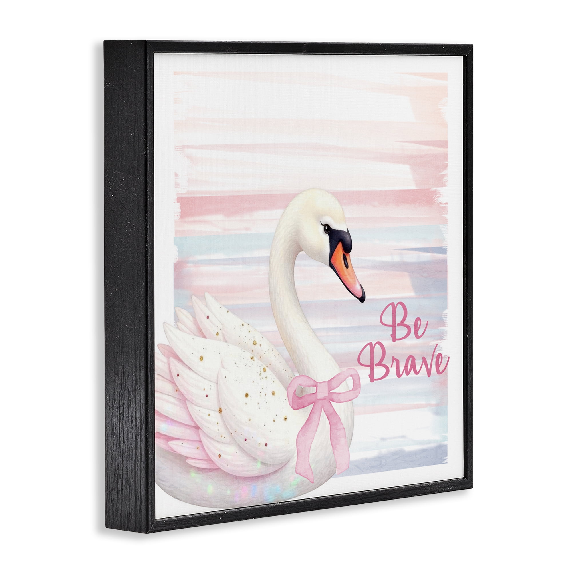 Be Brave Pastel Swan Black Framed Giclee Art, design by Kim Allen