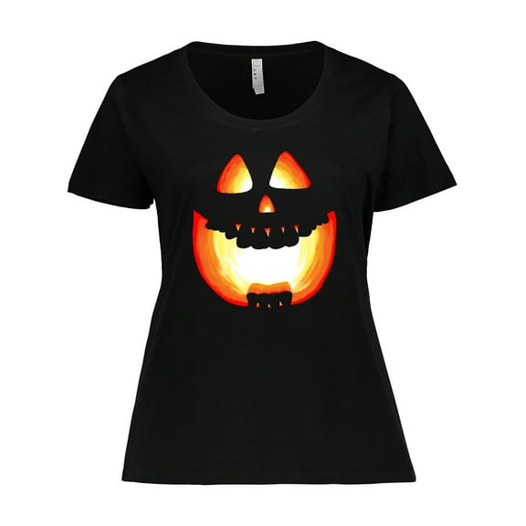 Inktastic Toothy Grin Pumpkin Face in Orange Glow Women's Plus Size T-Shirt