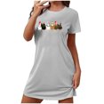 thumbnail image 1 of Sakmal Robe de Nuit Ultra Douce pour Femmes Noël Extensible Grise Grande Taille Tenue d'Intérieur Imprimé Dindes Manches Courtes Col Rond Chemises de Nuit P-2TG, 1 of 4