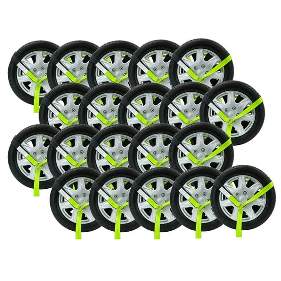 2" x 12' Winch Lasso Strap with "O" Ring Safety HI Viz Green Webbing, 12" Cordura Sleeve (20 Pack)