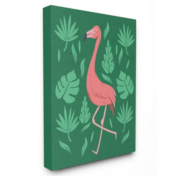 The Stupell Home Decor Collection Pink Flamingo Green Leaves Wall Art