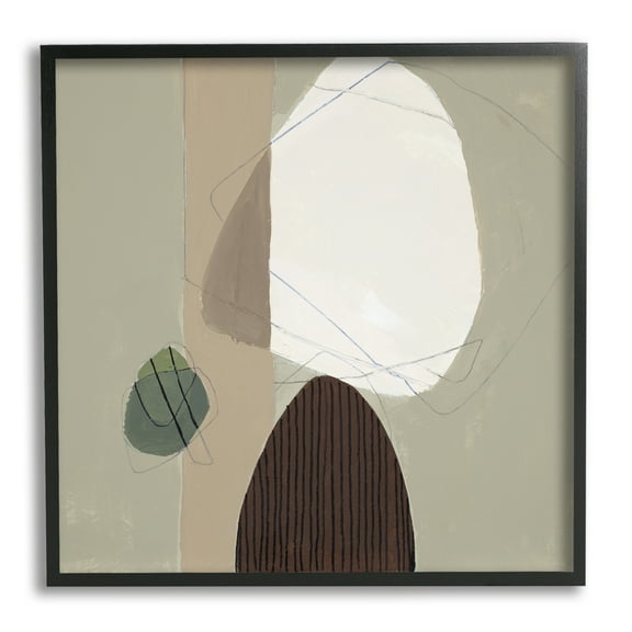 Stupell Industries Neutral Tone Soft Shapes Abstract Painting Black Framed Art Print Wall Art, 24 x 24