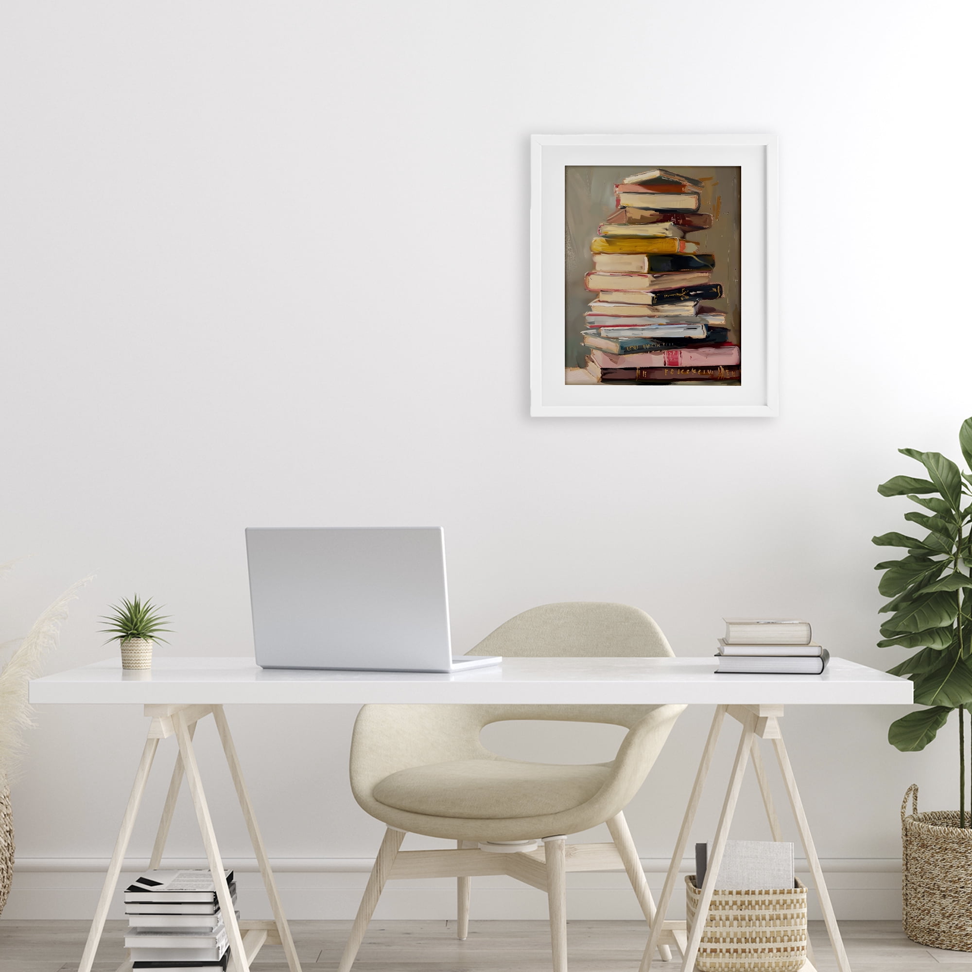 Stupell Industries Well Loved Bookstack White Framed Print Under Glass, design by LSR Design Studio