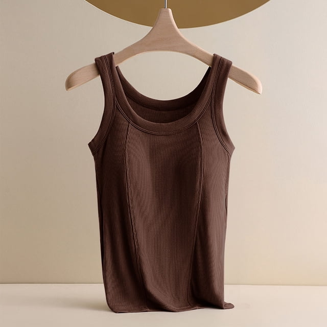 Clearance & Promo,Ladies Camisole, Chest Pad, No Steel Rings, Bottom Underwear, Solid Color, T-shirt, Seamless, Comfortable, Everyday Wear, Supportive, For Work, Leisure Dress Up or Down