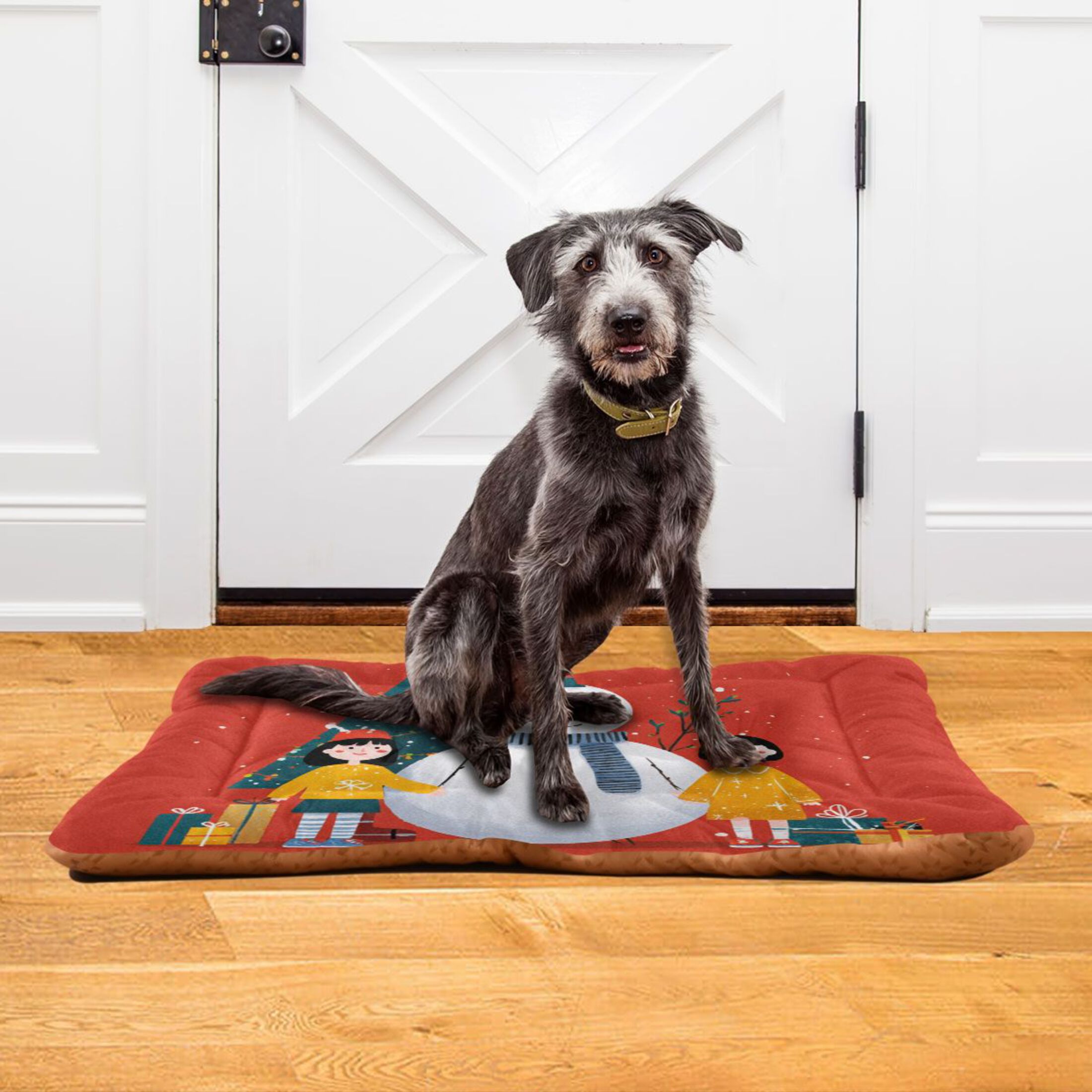 Cozy Mat Pet Bed Indoor Outdoor Warm Soft For Cat Dog Puppy(S/M) Snowman Next To Christmas Tree
