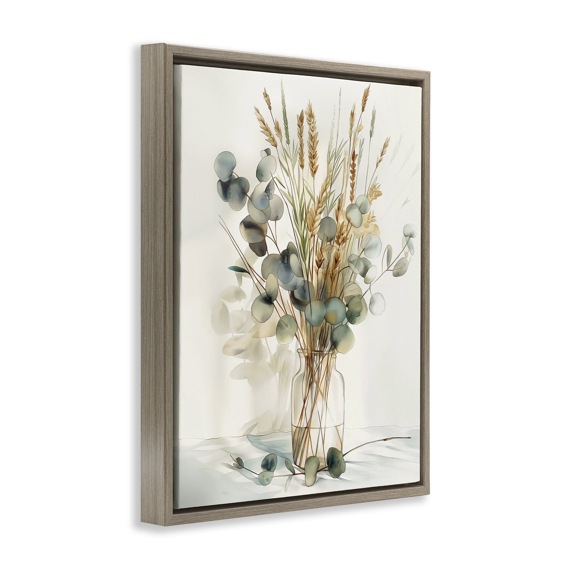 Stupell Industries Gathered Eucalyptus Herbs Plants & Flowers Painting Brown Floater Framed Canvas Art Print Wall Art, 17 x 21