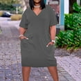 thumbnail image 2 of Summer Plus Size Dresses for Womens 2025 Fashion Large Solid Short Sleeved V-neck Pocket Dress Clearance Under 5$!, 2 of 5