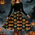 thumbnail image 6 of Halloween Costumes Women , Ladies Casual Dress Gothic Retro Fashion Print Long Sleeve A Line Pleated Swing Dress Round Neck Vintage Witch Party Cocktail Dresses, 6 of 6