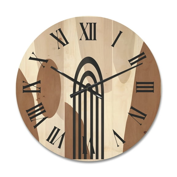 Designart 'Abstract Shapes in Ivory and Terracotta Shapes II' Modern Wood Wall Clock