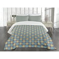 thumbnail image 3 of Ambesonne Trellis Quilted Bedspread Set 3 Pcs, Antique Retro Pattern, King Size, Purple Yellow Sky Blue, 3 of 5