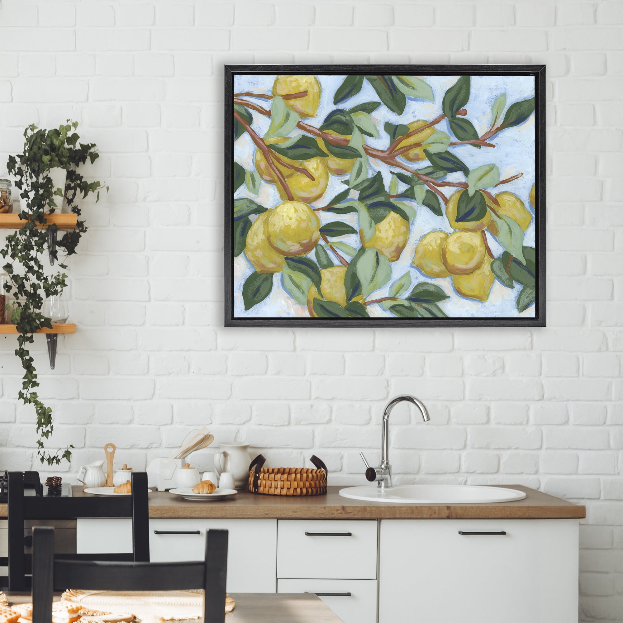 Stupell Industries Sunshine Citrus Tree Black Framed Floater Canvas Wall Art, design by June Erica Vess