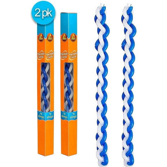 Ner Mitzvah, 11" Handcrafted Braided Havdalah Candle - Blue and White - 2 Pack