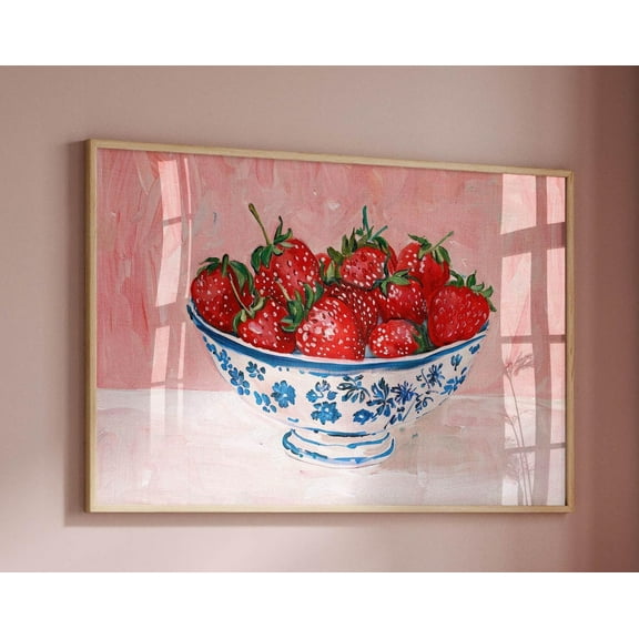Vintage Aesthetic Print Kitchen Wall Art Strawberry Home Decor, Pink Print Cottagecore Decor, Eclectic Wall Art Summer Print Farmhouse Decor Wall Art, Modern Wall Decor, 8x12 UNFRAMED