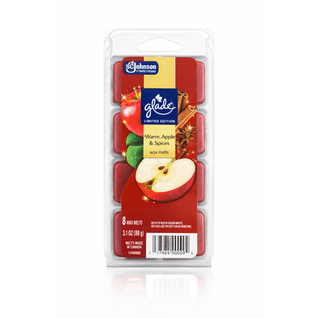Glade Wax Melts, Warm Apple & Spices Scent, Limited Edition, Long-Lasting Home Fragrance, 8 Wax Melts, 3.1 oz