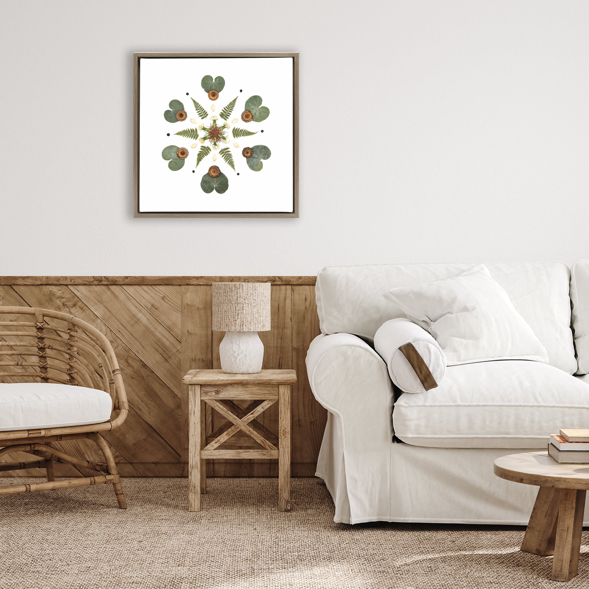 Stupell Industries Lily Pad & Fern Mandala Brown Framed Floater Canvas Wall Art, design by Beth Adoette