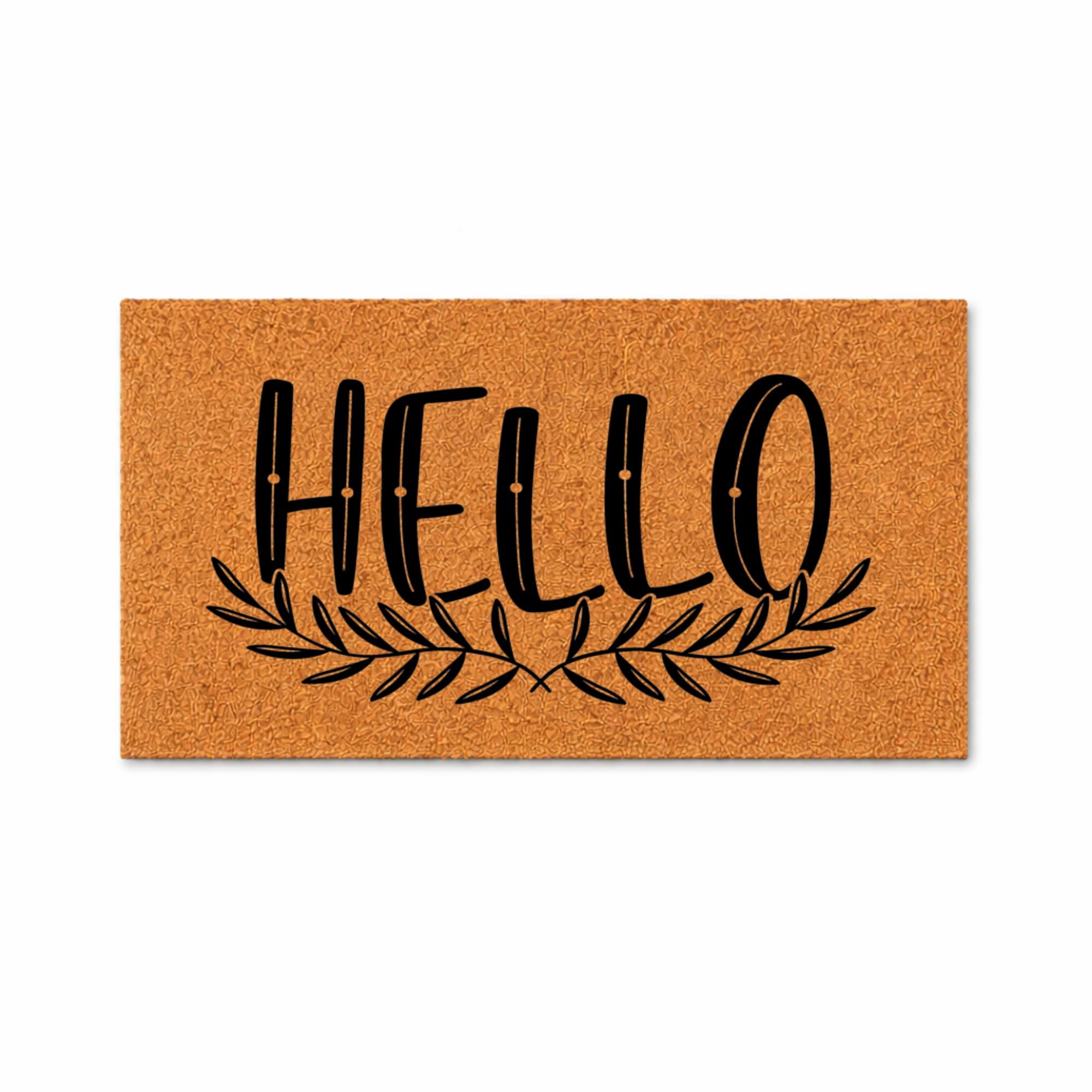 Hello Door Mat | Custom Doormat | Wreath Branches Leaves Welcome Mat | Door Mat | Housewarming Gift | Home Doormat | Home Decor | Front Door