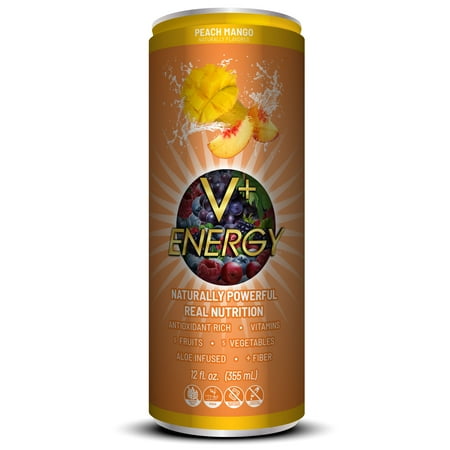 VPlus Energy Peach Mango Natural Energy Drink, 12 oz 12 pack cans