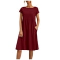 thumbnail image 2 of Summer for Women Cotton Linen Short Sleeve Crewneck Loose Ruffle Flowy Midi Tshirt Dress Beach Vacation Dress, 2 of 6