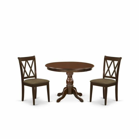 East West Furniture Hartland 3-piece Dining Set with Fabric Chairs in Mahogany