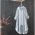 thumbnail image 2 of Outfmvch Linen Button Down Shirt Women Womens Cotton Linen Button Down Shirts Lapel Long Blouses Tops Womens Button Up Shirts Boyfriend Dress Shirt Blue L, 2 of 5