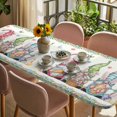 thumbnail image 3 of Easter Table Cloths for 8 Foot Rectangle Tables, Funny Bunny Ear Gnomes Colorful Eggs Flowers Plaid Patio Waterproof Elastic Fitted Tablecloths, Washable Rectangular Table Cover for Camping, 3 of 8