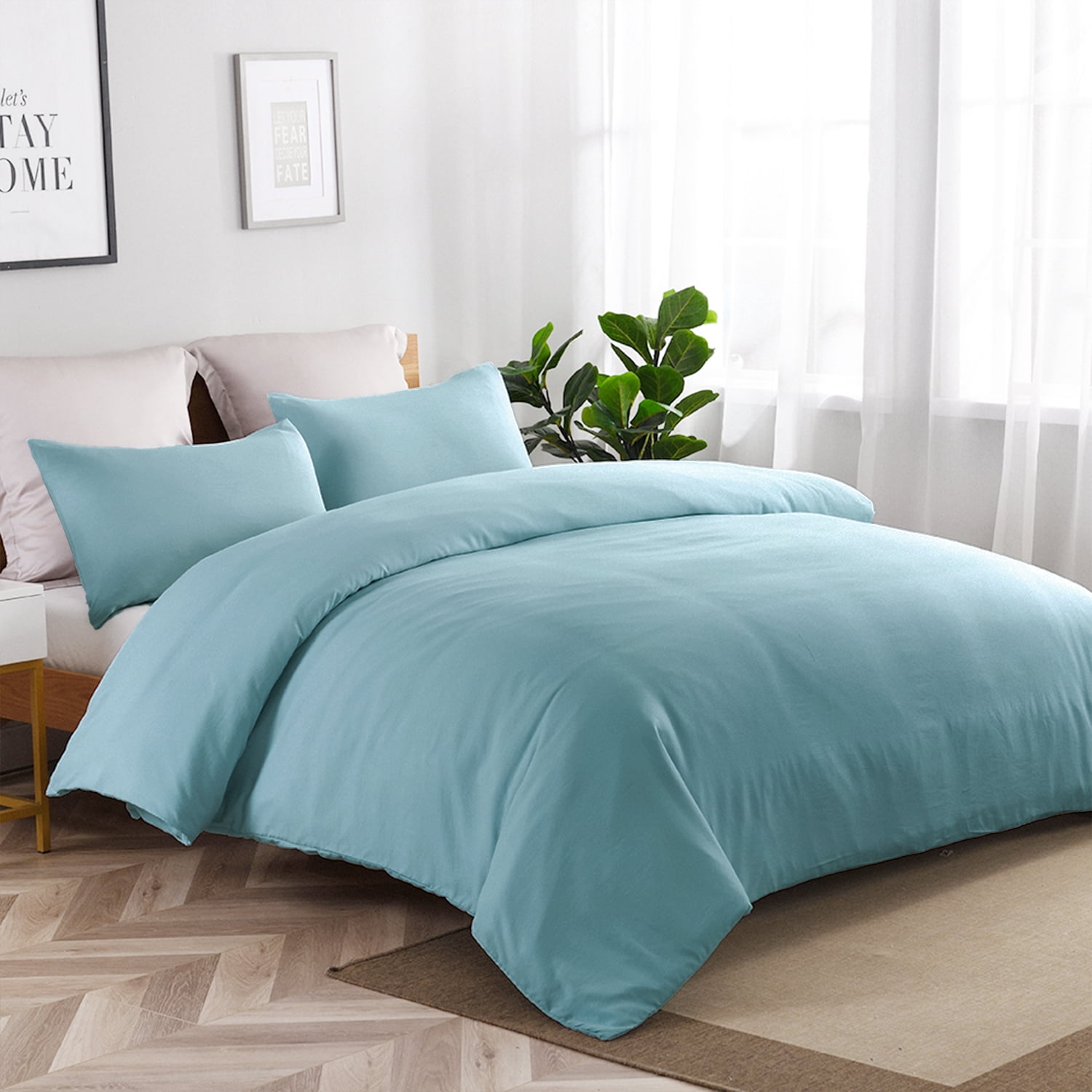JML 3 Pieces Washed Microfiber Duvet Cover Set With Zipper, Corner Ties And 2 Pillowcases, King 90"x 104", Grayish Blue