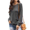 thumbnail image 1 of Jersey de mujer con botones, cuello redondo, manga larga, ajuste holgado, sudadera de color puro para la cita diaria de trabajo, gris oscuro XL, 1 of 6
