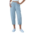 thumbnail image 3 of Stamzod Cotton Capri Pants for Women Summer Casual Capris with Pockets Beach Vacation Cropped Trousers Light Blue B S, 3 of 10