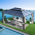thumbnail image 3 of Hommow 12'x16' Hardtop Gazebo with Polycarbonate Double Roof, Aluminum Frame Outdoor Gazebos with Curtains and Netting for Garden, Lawn and Patio, 3 of 7