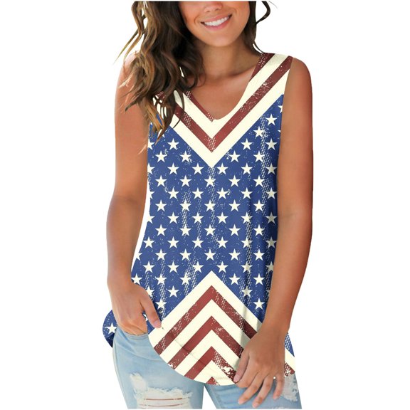 Vetsdori Womens 4th of July Tank Tops Summer Sleeveless Tshirts Red White and Blue Work Casual Independence Day Patriotic Fashion Tops for Junior Camisole