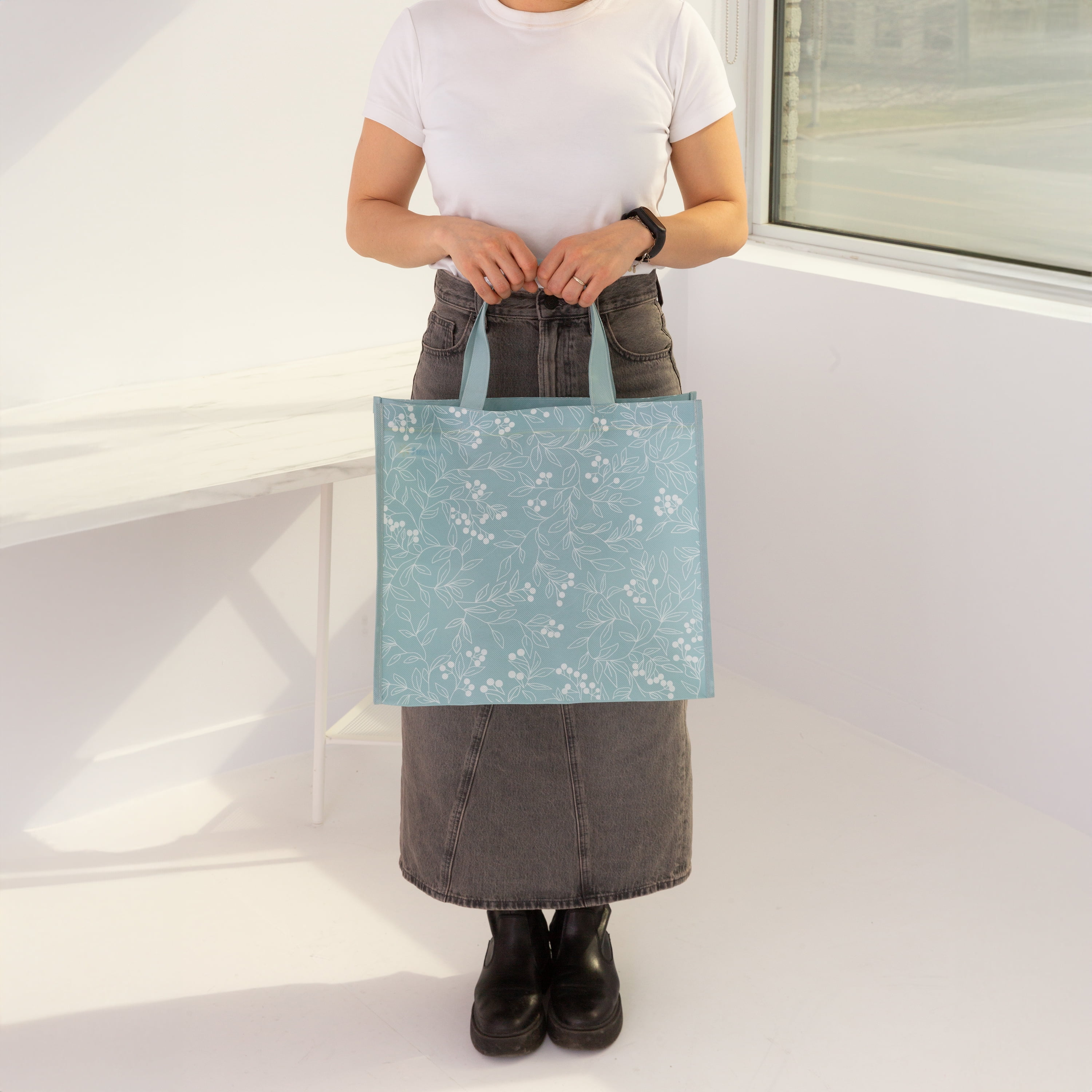 Reusable Grocery Bag with Bottle Holder , Reusable Shopping Bag for groceries, Multipurpose Tote Bag Winter Design, Winter Reusable Grocery Bag