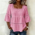 thumbnail image 2 of QQZ Women's Cotton Linen 3/4 Sleeve Blouse Square Neck Eyelet Lace Trim Casual Loose Babydoll Tunic Tops Summer Peasant Shirts, 2 of 6