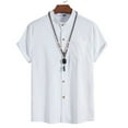 thumbnail image 3 of Sopiago Men Button Down Shirt Short Sleeve Casual Linen Shirts for Men Beach Summer Wedding Shirt White,M, 3 of 4