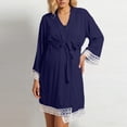 thumbnail image 5 of qolati Womens Maternity Nursing Robe 3/4 Sleeve Lace Trim Labor Delivery Nursing Gown Lightweight Pregnancy Breastfeeding Bathrobes Navy XXXL, 5 of 8