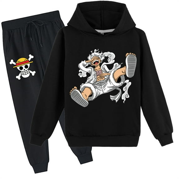 Nika Long Sleeve Hoodie and Sweatpants Set,Anime One Piece Tracksuit Casual Pullover Sweatshirt Hooded for Teen