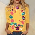 thumbnail image 2 of Womens Easter Outfit Cute Easter Bunny Shirts 3/4 Sleeve Printed Blouses Crew Neck Casual Tunic Tops Loose Fit Comfy T-Shirt, 2 of 5