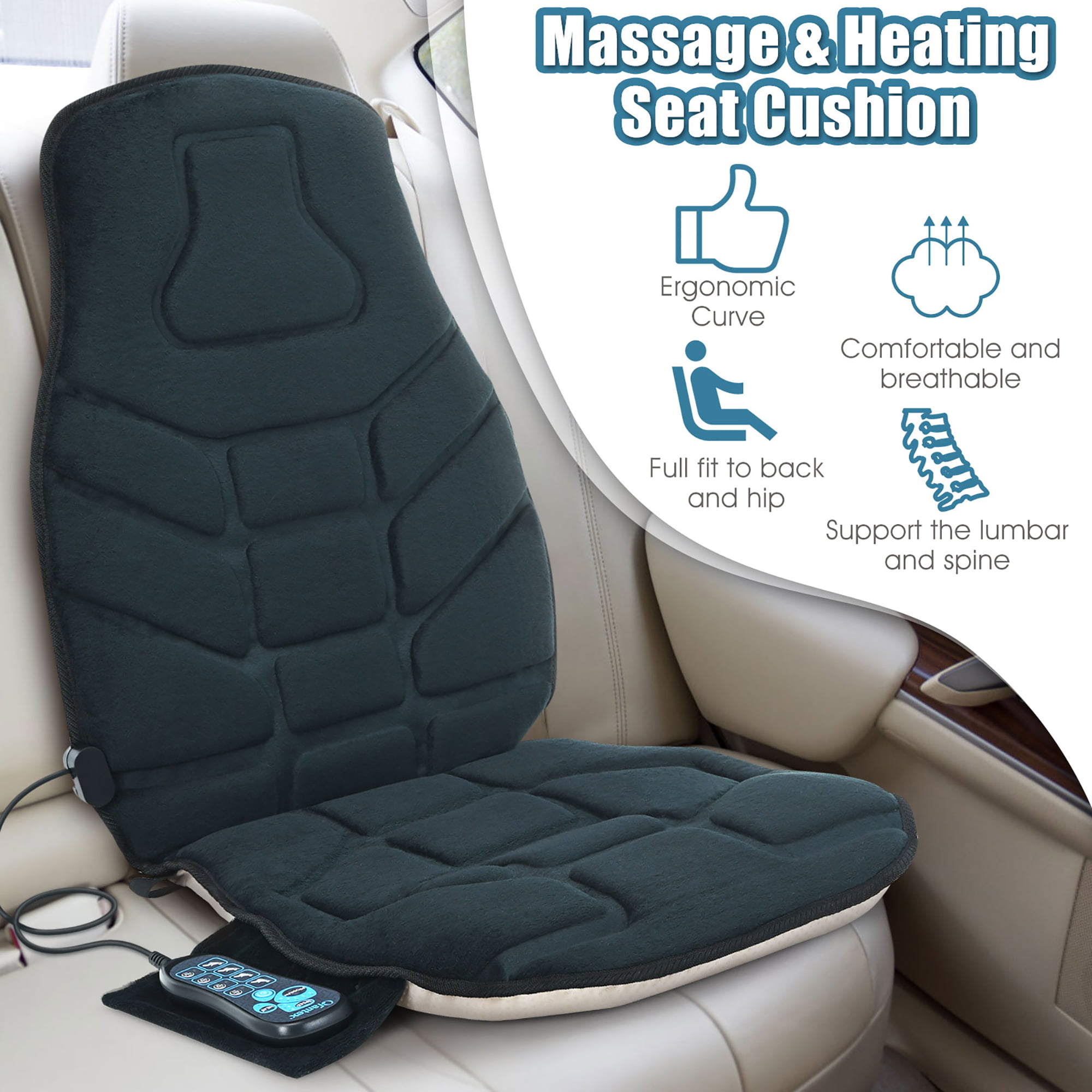 CARSHION Massage Seat Cushion with Heat Back Massager Heated Seat Cover  with 5 Vibrating Massage Nod…See more CARSHION Massage Seat Cushion with  Heat