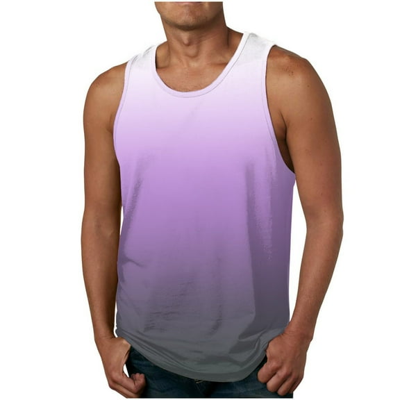 LYEAA Mens Sleeveless T Shirts Beach Loose Casual Summer Tank Tops Gradient Crew Neck Breathable Soft Comfortable Fashion Pullover Vacation Tees Everyday Wear Multicolor 2XL