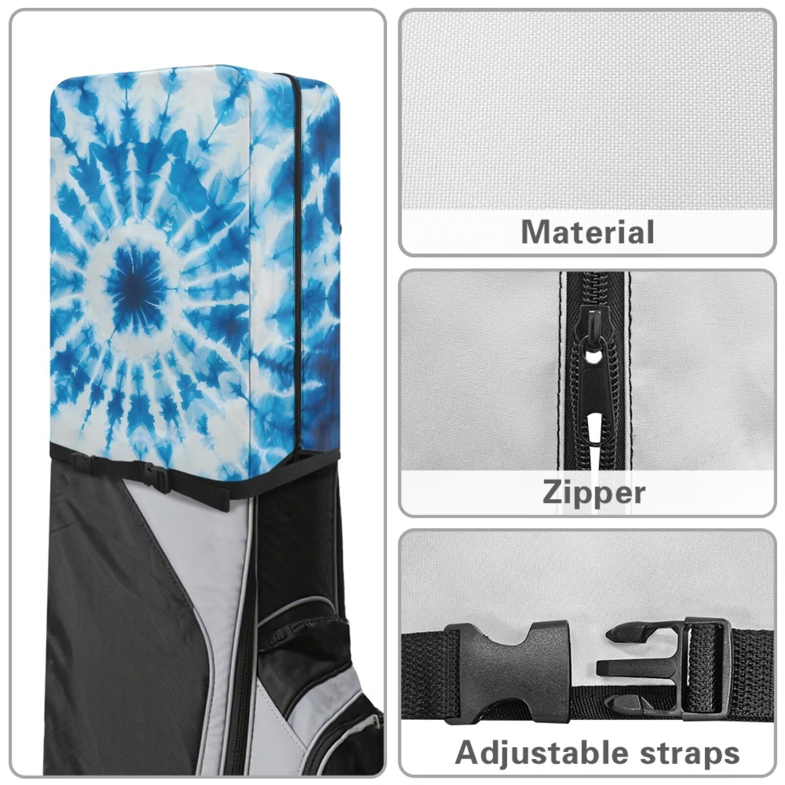 Chririnla Blue Swirl Tie Dye Golf Bag Rain Cover Waterproof Hood with Snap Button Dust & UV Protection Universal Fit for Most Tour Bags, Cart Bags & Stand Bags