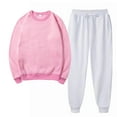 thumbnail image 2 of 2PCS Outfits Men's And Women's Sports Tracksuits Long Sleeve Crewneck Solid Color Pullover Hoodless Sweatshirt And Sweatpants Fall Winter Suit&nbsp; Pink XXL, 2 of 3