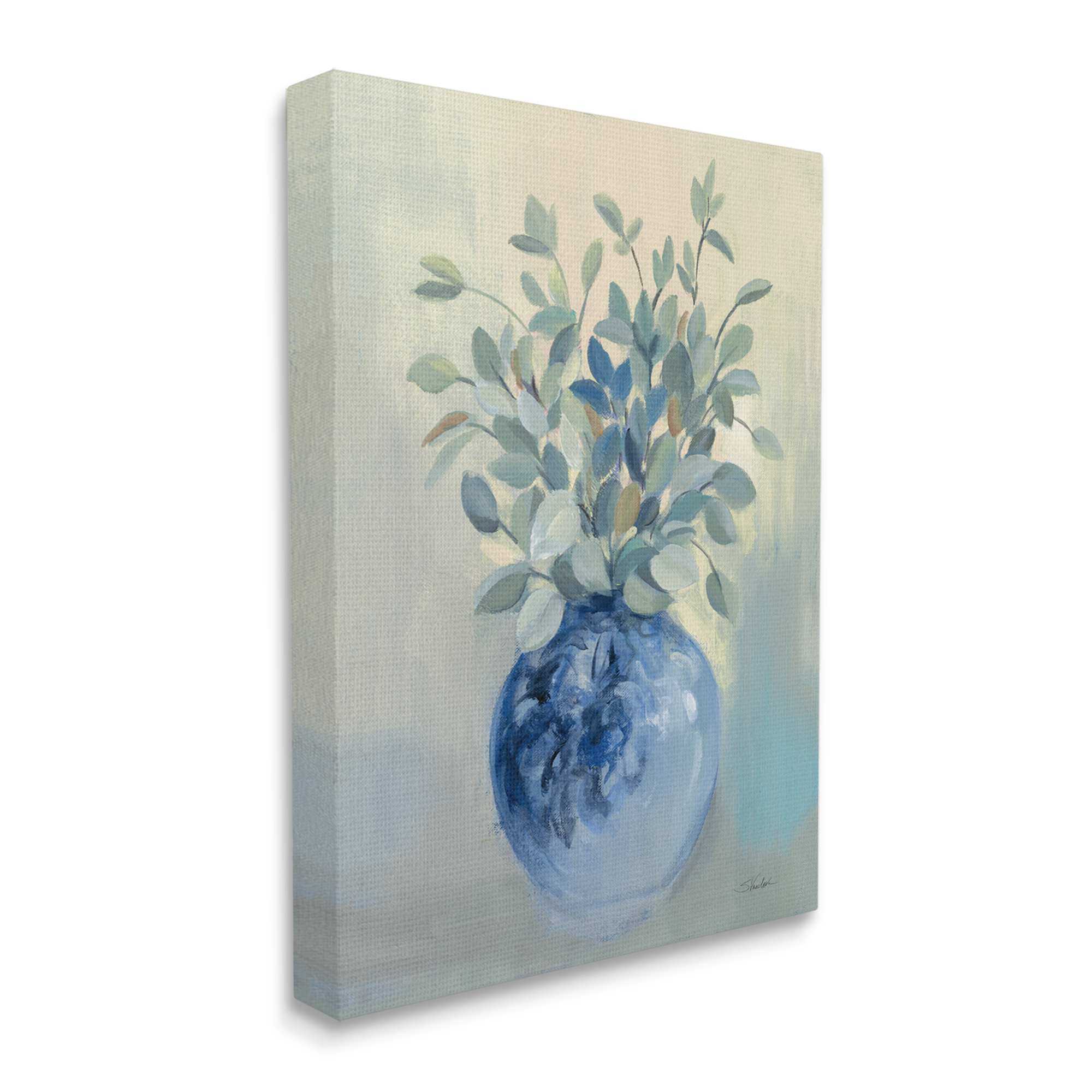Stupell Industries Wild Botanicals Plant Sprigs Rounded Blue Bowl,36 x 48, Design by Silvia Vassileva