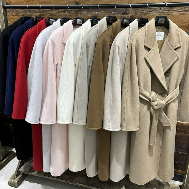 QueenLine Wool Long Loose Double breasted 100% Wool Camel Black, Belt Classic Commuter Coat