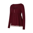 thumbnail image 2 of Seyurigaoka Women Long Sleeve Shirts Casual Contrast Color Button Low Cut Basic Pullover Tops for Club Streetwear, 2 of 9