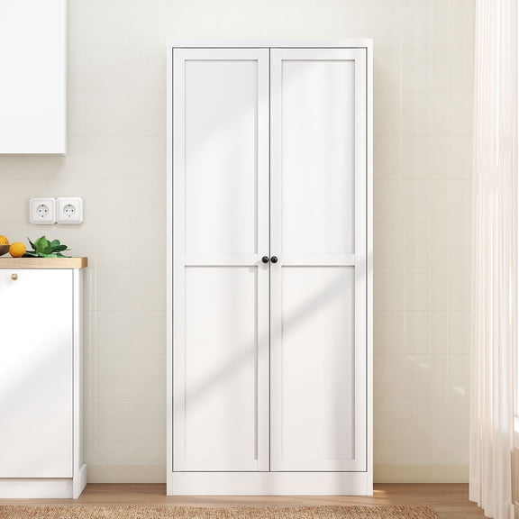 S-HOME 61 Inch White Metal Pantry Cabinet with 4 Adjustable Shelves, 110lb Capacity for Kitchen or Living Room Organization