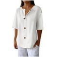 thumbnail image 3 of yoeyez Cotton Linen Shirts for Women Blouse Shirt solid Long Sleeve Button Down Loose Fit Gauze Collar Tunic Shirts Fashion Trendy Clothes White,M, 3 of 7