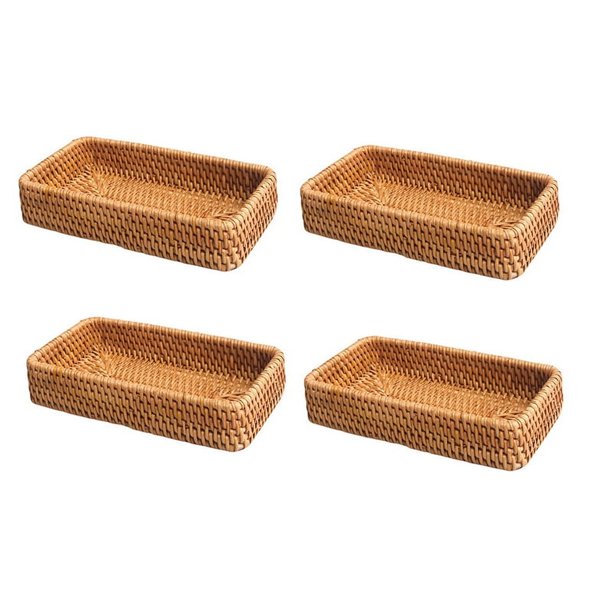 4X Cesta de Almacenamiento Tejida A Mano Bandeja de Almacenamiento de RatáN Cestas de Mimbre Pan Fruta Comida Desayuno Caja de ExhibicióN DecoracióN del Hogar -C