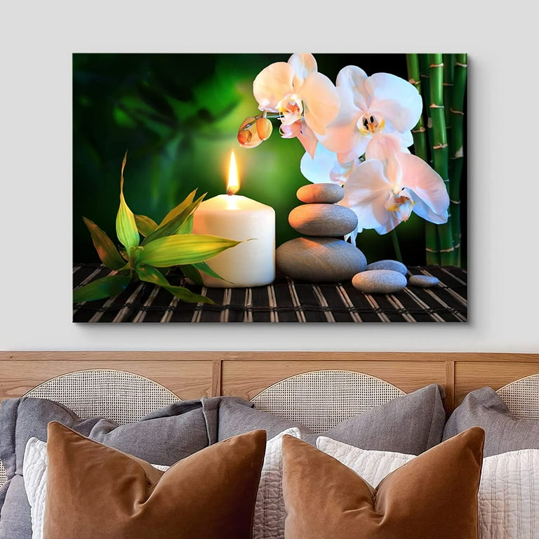 wall26 Canvas Print Wall Art Relaxing Zen Candle White Orchid