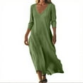 thumbnail image 2 of Sundresses For Women 2025, Linen Beach Dress Casual Loose Fit V Neck 3/4 Sleeve Maxi Sundress Lightweight Wedding Guest Vacation Dress Tennis With Shorts Midi Dresses (M, Army Green) ZMTing, 2 of 5