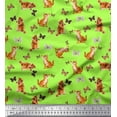 thumbnail image 1 of Soimoi Green polyester Crepe Fabric Insect & Cat Animal Printed Fabric 1 Yard 52 Inch Wide, 1 of 1